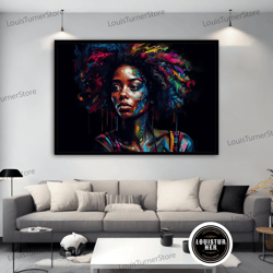 decorative wall art, beatiful black woman canvas painting, african colorful woman canvas ,ethnic woman wall art, african