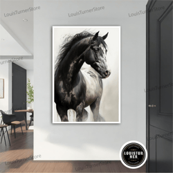 decorative wall art, black horse canvas painting, black horse poster, black horse wall art, black horse art