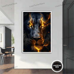decorative wall art, black lion canvas painting ,black lion poster, black lion art, gold eyes lion art, lion wall art, g