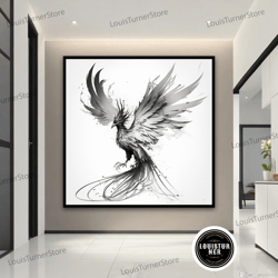 decorative wall art, black white phoenix canvas painting, black white phoenix wall art, phoenix poster, phoenix canvas p