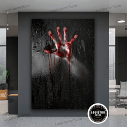 decorative wall art, bloody hand scene canvas, bloody hand scary red wall art, halloween bloody hand canvas painting, ha