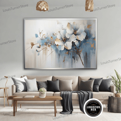decorative wall art, blooming flower canvas, white flower blue backgraund canvas wall art, flower painting art