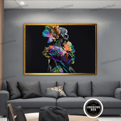 decorative wall art, colorful woman canvas painting, floral woman wall art, woman in flower dress canvas art, modern art