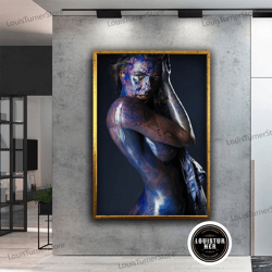decorative wall art, erotic woman canvas print art, blue painted erotic woman canvas, nude woman canvas, sexy girl wall