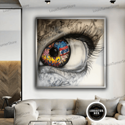 decorative wall art, eye graffiti canvas art, colored eyes wall art, abstract eye canvas art, pop art eye canvas, banksy