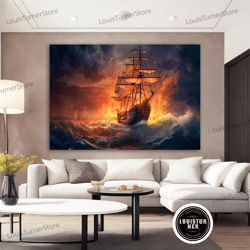 decorative wall art, fantastic ship canvas painting, pirate ship wall art, sailing painting, boating ship painting, rowi