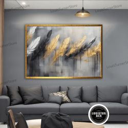 decorative wall art, feather canvas, abstract feather poster, black and gold feather wall art, feather canvas print