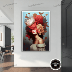 decorative wall art, flower woman modern canvas, modern painting, wall art, modern canvas, abstract art, black and white
