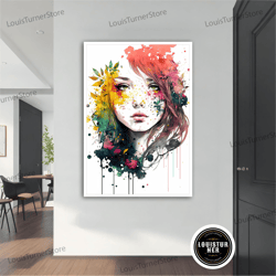 decorative wall art, flower woman modern canvas, modern painting, wall art, modern canvas, abstract art, canvas art, dec
