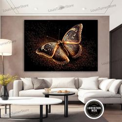decorative wall art, glittering butterfly canvas painting, gold and black butterfly wall art, butterfly canvas print, na