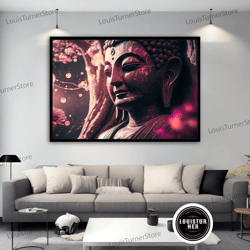 decorative wall art, glittery buddha canvas painting, meditation buddha wall art, buddha canvas print, asian wall art, b