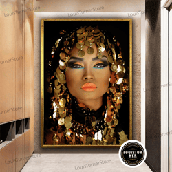 decorative wall art, gold hair woman canvas wall art, gold embroidered hair girl canvas, black woman wall art, ethnic wo