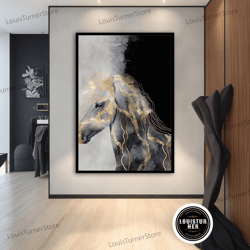 decorative wall art, gold horse canvas painting, gold horse poster, gold horse wall art, gold horse art, animal canvas,