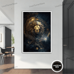 decorative wall art, gold lion canvas painting, gold lion poster, gold lion wall art, lion art, home decor, animal wall