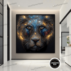 decorative wall art, lion canvas painting, blue lion wall art, bright lion poster, background lion canvas pprint, animal