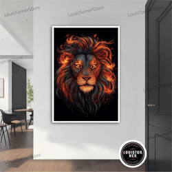 decorative wall art, lion in fire painting, lion in fire ,lion in fire wall art, lion in fire art, home decor, animal wa
