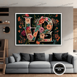 decorative wall art, love graffiti canvas painting, love lettering canvas painting, love graffiti artwork, flowers graff