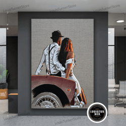 decorative wall art, lovely couple sitting on the red car canvas art, romantic couple canvas paintig, modern wall art, l