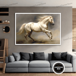 decorative wall art, majestic white horse canvas painting, running horse canvas wall art, white horse canvas, white hors