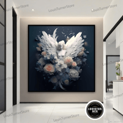 decorative wall art, modern white angel painting, modern angel canvas, beautiful angel art, spiritual wall art, angel gi