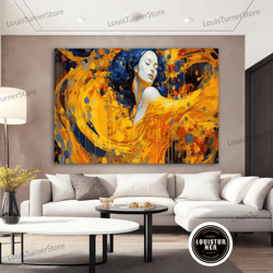 decorative wall art, modern woman canvas painting, woman in orange dress wall art, beautiful woman canvas art, girl with
