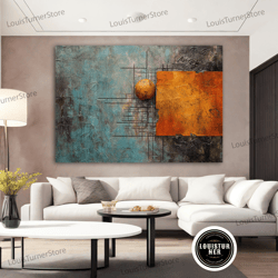 decorative wall art, orange and blue abstract canvas print, abstract art, orange and blue abstract canvas wall art, mode