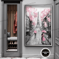 decorative wall art, paris street view canvas art, eiffel tower wall art, rainy day in paris canvas print, eiffel landsc
