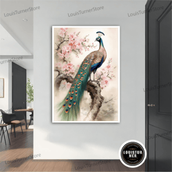 decorative wall art, peacock canvas painting, peacock poster, peacock wall art, peacock art, home decor, animal wall dec