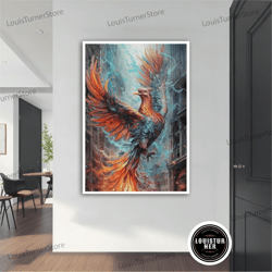 decorative wall art, phoenix canvas painting, colorful phoenix canvas art, phoenix wall art, phoenix print art, phoenix