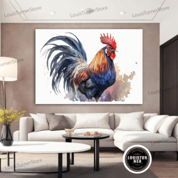 decorative wall art, rooster canvas painting, stunning rooster canvas wall art, watercolor animal portrait, rooster wall