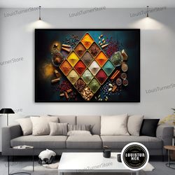 decorative wall art, spices canvas print, spices kitchen wall decor, colorful spices artwork, cooking gifts, modern kitc