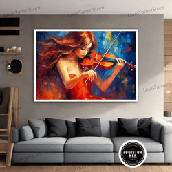decorative wall art, woman playing violin canvas print, red violinist canvas wall art, violinist girl canvas painting, i