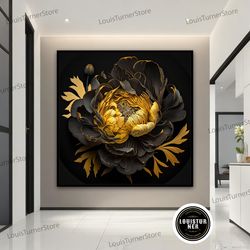 decorative wall art, yellow and black peony canvas wall decor, flowers art, peonies print, blooming flower art, floral w