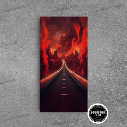 framed canvas ready to hang, highway to hell, canvas print, halloween wall art, spooky home decor