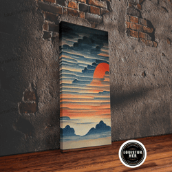 framed canvas ready to hang, japanese style wall art, sunrise over the mountains, canvas print, woodblock print style ar