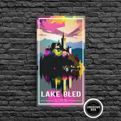 framed canvas ready to hang, lake bled wall art, slovenia poster, slovenia print art, europe poster, travel wall print,