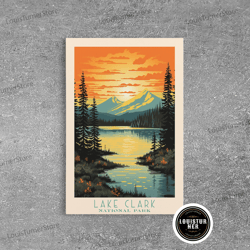 framed canvas ready to hang, lake clark national park, alaska travel art, national park print, minimalist travel art, mi