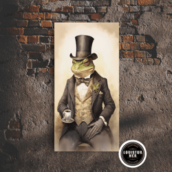 framed canvas ready to hang, le business toad, victorian toad portrait, vintage style animal print wall art, framed canv