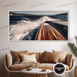 framed canvas ready to hang, leaving italy in the rear view, nautical decor, framed canvas print, speed boat photography