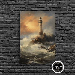 framed canvas ready to hang, light house print, ocean wall decor, seascape art, canvas print, wall art, vertical art, la