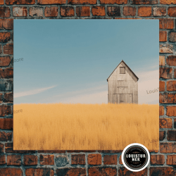 framed canvas ready to hang, liminal spaces, rustic farmhouse wall decor, teal gray barn landscape art print or canvas,