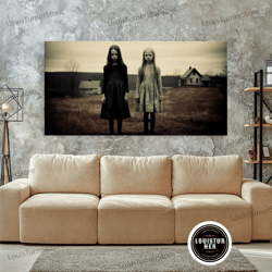 framed canvas ready to hang, little witches gothic victorian haunted art, spooky halloween decor, framed canvas print, h