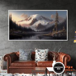 Framed Canvas Ready To Hang, Mountain Canvas Print Wall Art, Mountain Landscape Painting, Mount Rainier, Washington Moun