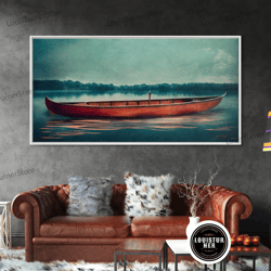 framed canvas ready to hang, painting of a canoe, lakehouse art, ready to hang canvas print wall art, framed canvas wall