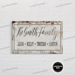 framed canvas ready to hang, personalized printed canvas family name sign last name rusty sign with first names customiz