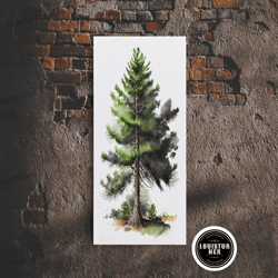 framed canvas ready to hang, pine tree watercolor wall art canvas print - vibrant colorful nature scene artwork