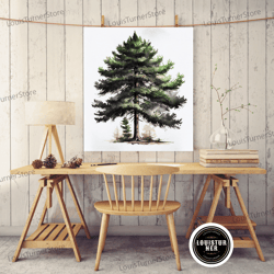 framed canvas ready to hang, pine trees print, watercolor trees, watercolor print, mountain art, tree print, lake house