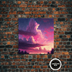 framed canvas ready to hang, pink cloud vintage style canvas print, california landscape painting, vast plains, national