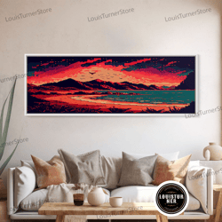 framed canvas ready to hang, pixel art, framed canvas print, beautiful red landscape art, pixel art print, art landscape