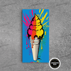 framed canvas ready to hang, pop art graffiti ice cream, framed canvas print, unique colorful wall art, paint splatter g